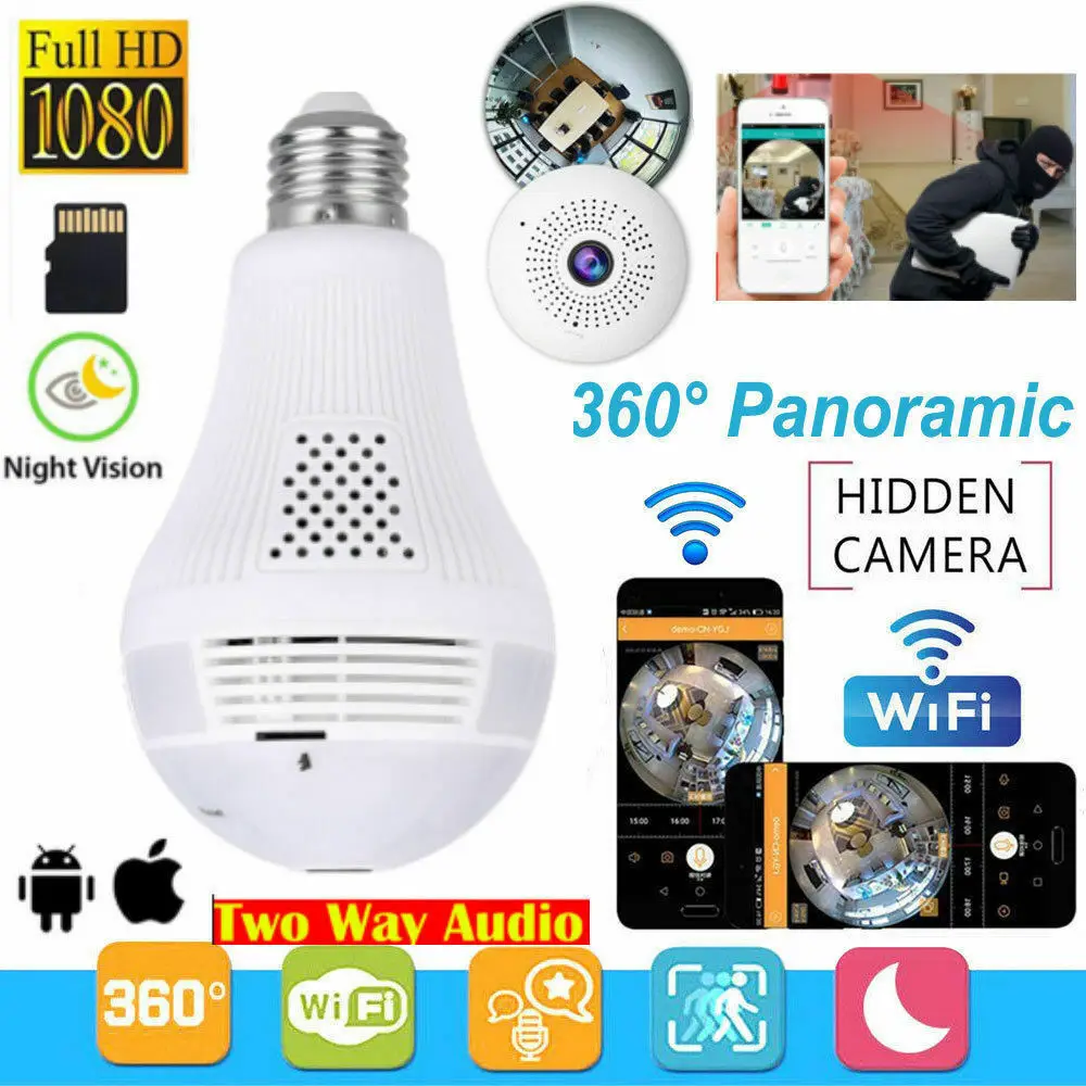 LED Luči 960P Brezžični Panoramski Home Security WiFi CCTV Fisheye Žarnica Svetilka IP Kamero 360-Stopinjski Home Security Vlomilec 0