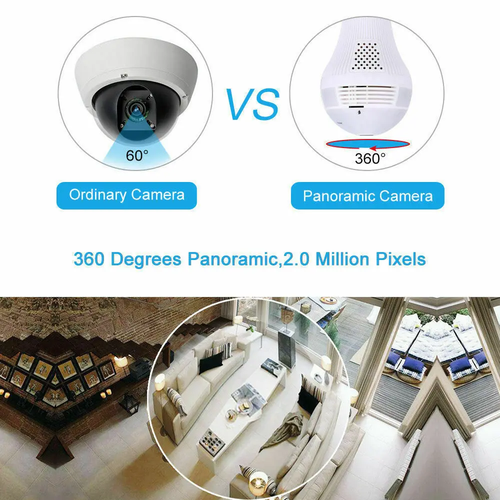 LED Luči 960P Brezžični Panoramski Home Security WiFi CCTV Fisheye Žarnica Svetilka IP Kamero 360-Stopinjski Home Security Vlomilec 2
