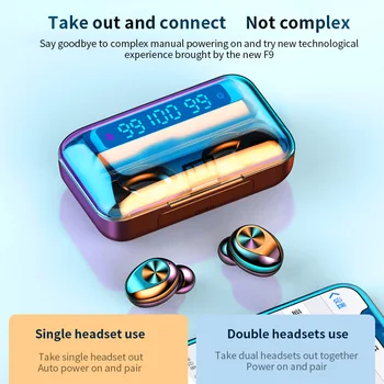 F9 Bluetooth 5.0 Slušalke Brezžične Slušalke TWS Z Mikrofonom Šport Vodotesne Slušalke Mini Čepkov Za iPhone Android 0