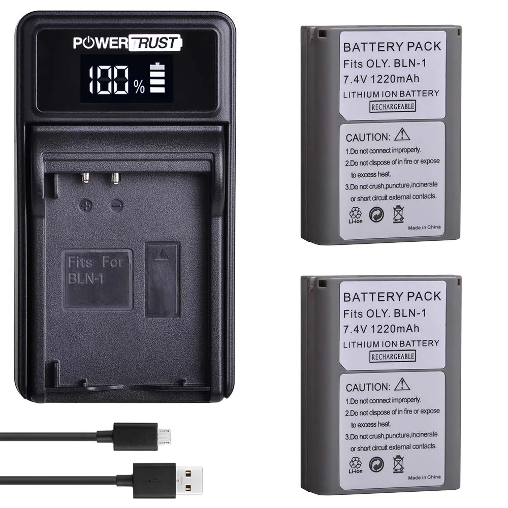 2Pcs 1220mAh BLN-1 PS-BLN1 BLN1 Digitalni Baterijo in Polnilnik za Olympus OM-D E-M1, OM-D E-M5, Pen E-P5 Baterije 1