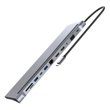 12 v 1 USB C VOZLIŠČE Tipa C do 4K HDMI VGA, 3,5 mm Audio USB3.0 USB2.0 RJ45 TF/SD Card Reader PD Charing Adapter za MacBook Pro 2
