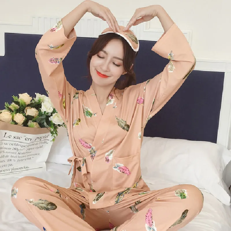 Spomladi Leta 2020 Dekleta Pijamas Mujer Pozimi Udobno Ženske Pižame Določa Dolg Rokav Kimono Oblačila Jeseni Lepo Sleepwear Obleko 0