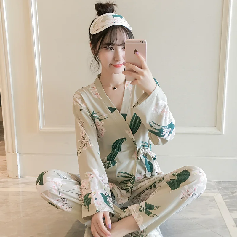 Spomladi Leta 2020 Dekleta Pijamas Mujer Pozimi Udobno Ženske Pižame Določa Dolg Rokav Kimono Oblačila Jeseni Lepo Sleepwear Obleko 4