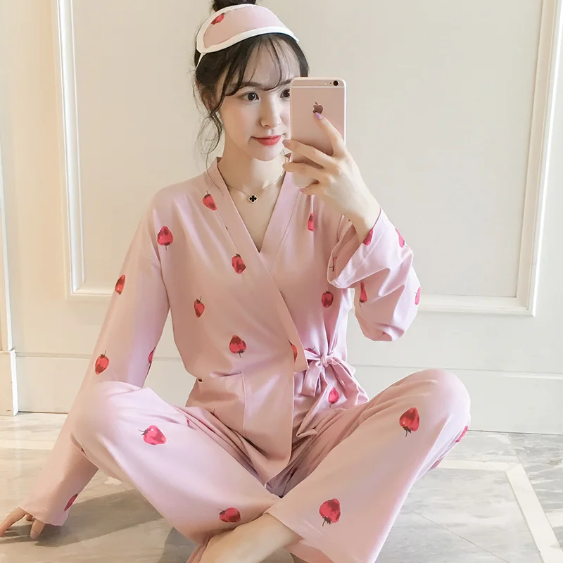 Spomladi Leta 2020 Dekleta Pijamas Mujer Pozimi Udobno Ženske Pižame Določa Dolg Rokav Kimono Oblačila Jeseni Lepo Sleepwear Obleko 5