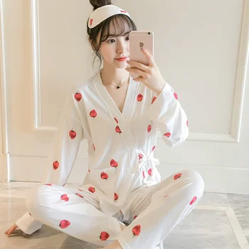 Spomladi Leta 2020 Dekleta Pijamas Mujer Pozimi Udobno Ženske Pižame Določa Dolg Rokav Kimono Oblačila Jeseni Lepo Sleepwear Obleko 1