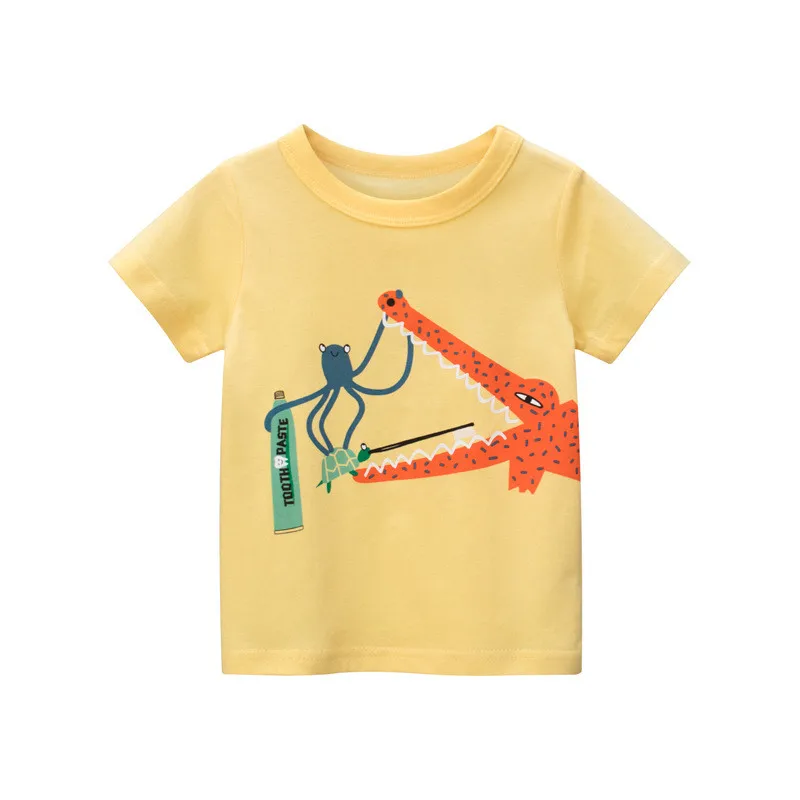 Otroška T-Shirt Otrok za Fante, Dekleta Bombaž, Kratke Rokave Poletnih Oblačil, Risanka dinozaver Tiskanja Vrhovi Obleka Kratka 4
