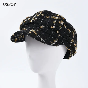 USPOP modo jeseni kape s ščitnikom ženske tweed octagonal klobuki ženski kariran newsboy kape kariran vizir skp 1