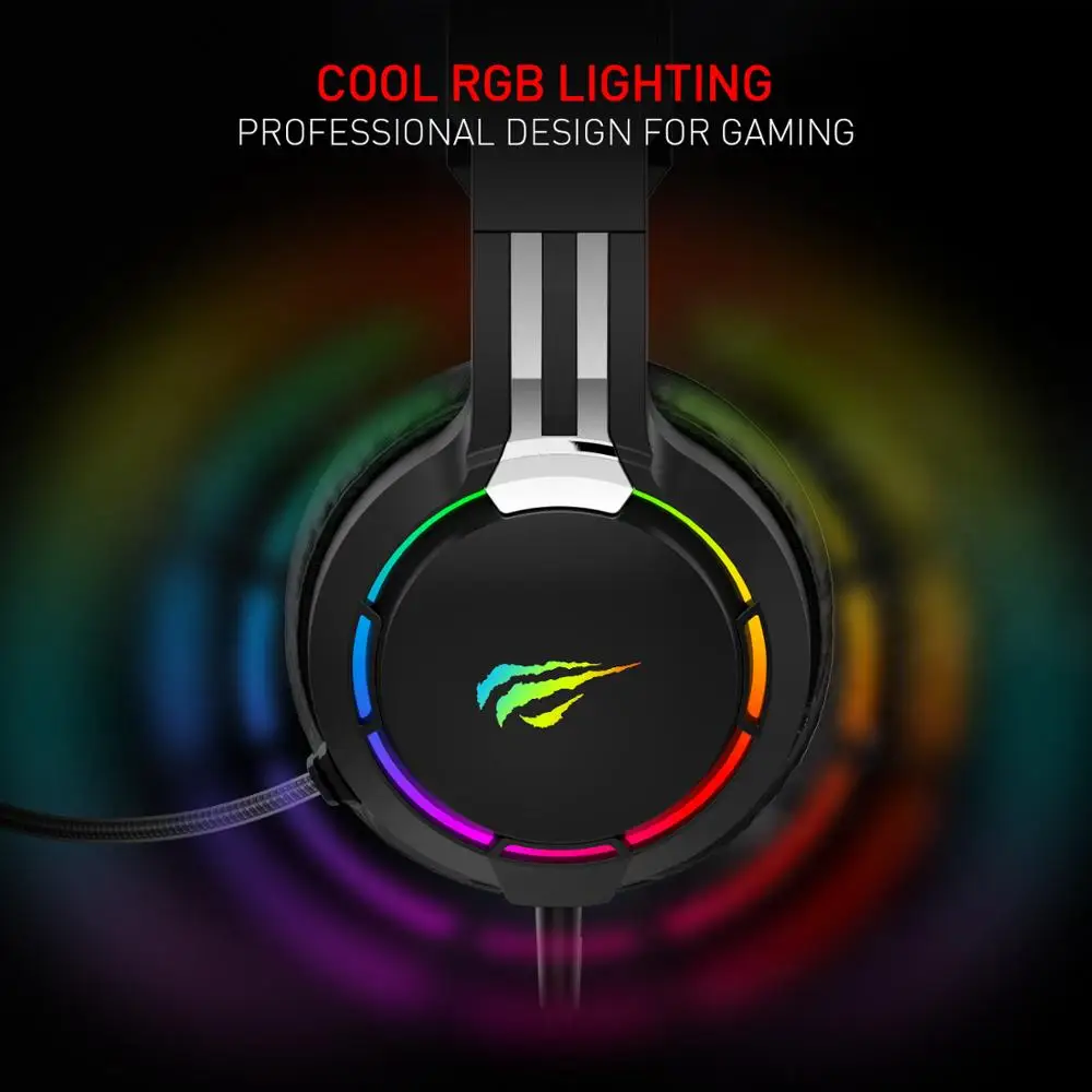 Havit Slušalke Stojala za Stereo Slušalke z RGB Backlit Za PC Gamer Slušalke-Imetnik nedrsečo Podlago 2 USB Slušalke Obešalnik 1