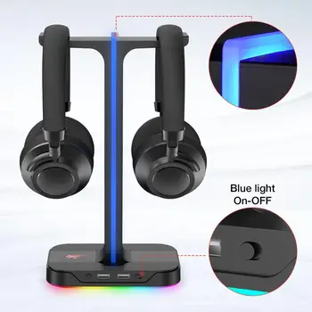 Havit Slušalke Stojala za Stereo Slušalke z RGB Backlit Za PC Gamer Slušalke-Imetnik nedrsečo Podlago 2 USB Slušalke Obešalnik 2