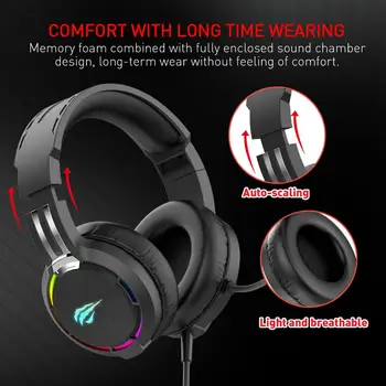 Havit Slušalke Stojala za Stereo Slušalke z RGB Backlit Za PC Gamer Slušalke-Imetnik nedrsečo Podlago 2 USB Slušalke Obešalnik 4