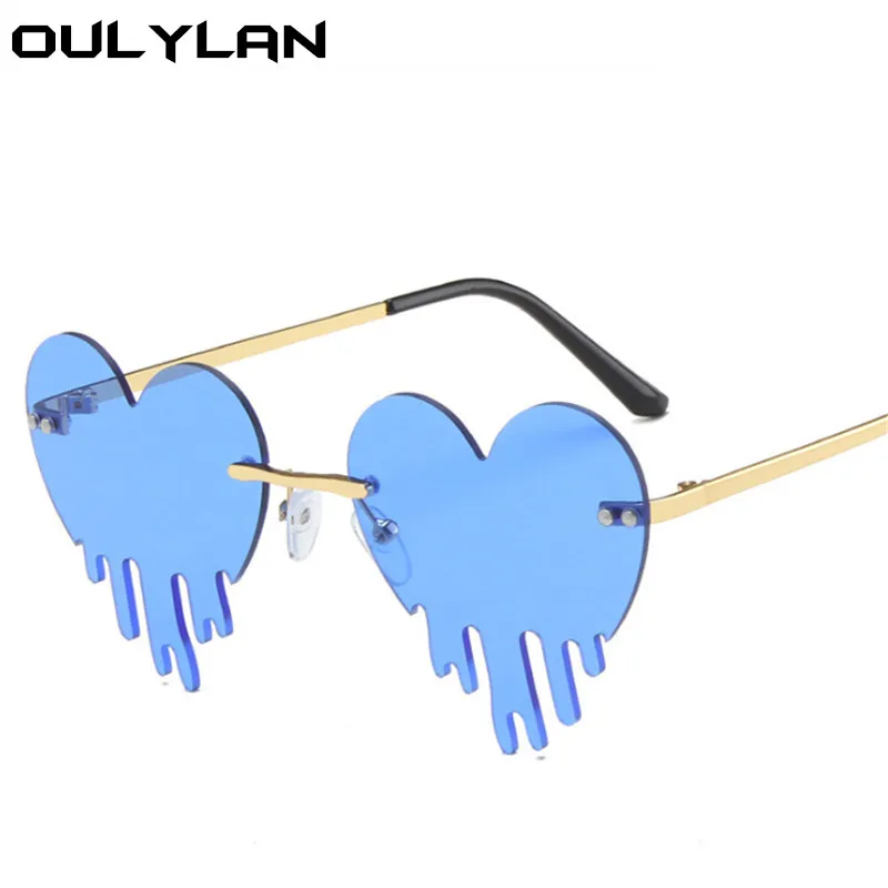 Oulylan v obliki Srca Rimless sončna Očala Ženske Moški Letnik Barvite sončne Očala Ženske Stilsko Kaplja Očala UV400 Očala 1