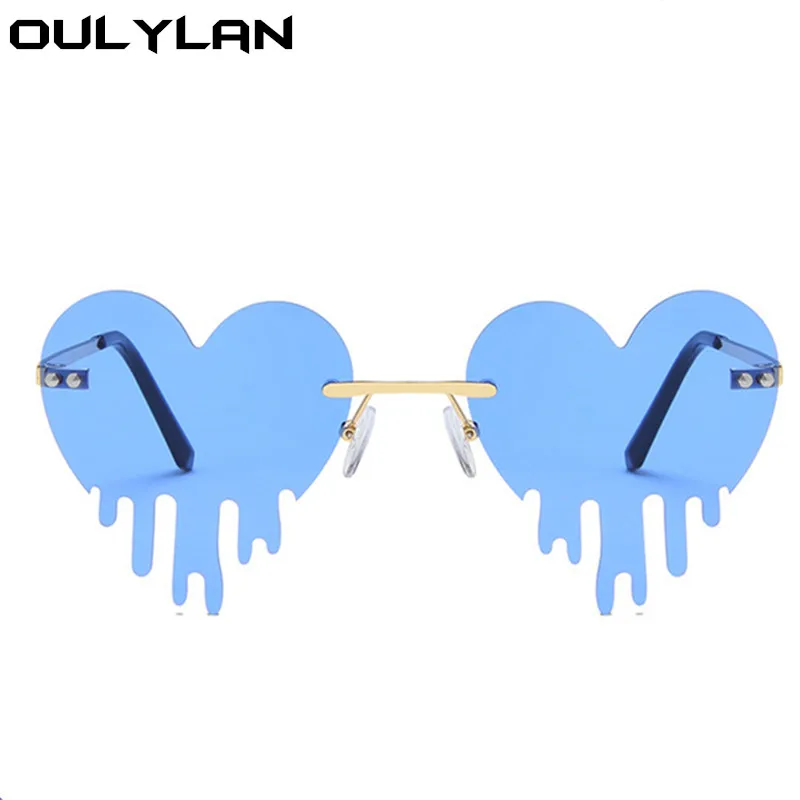 Oulylan v obliki Srca Rimless sončna Očala Ženske Moški Letnik Barvite sončne Očala Ženske Stilsko Kaplja Očala UV400 Očala 5