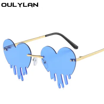 Oulylan v obliki Srca Rimless sončna Očala Ženske Moški Letnik Barvite sončne Očala Ženske Stilsko Kaplja Očala UV400 Očala 1