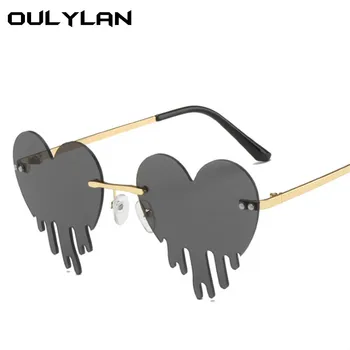 Oulylan v obliki Srca Rimless sončna Očala Ženske Moški Letnik Barvite sončne Očala Ženske Stilsko Kaplja Očala UV400 Očala 4