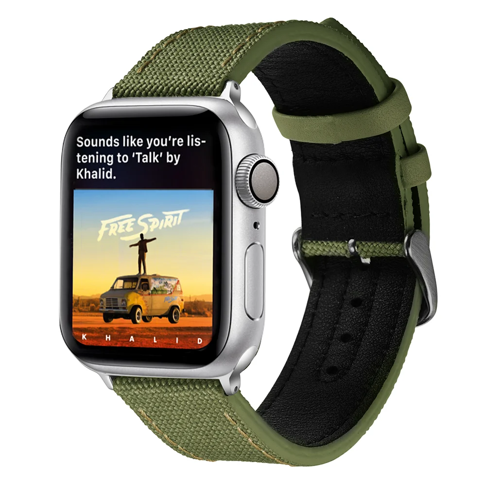 Platno+usnjeni trak za apple watch band 44 mm 40 mm 42mm 38 mm iwatch serije 6 4 3 2 zapestja Luksuznega usnja Nota trak 2