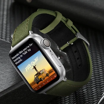 Platno+usnjeni trak za apple watch band 44 mm 40 mm 42mm 38 mm iwatch serije 6 4 3 2 zapestja Luksuznega usnja Nota trak 3