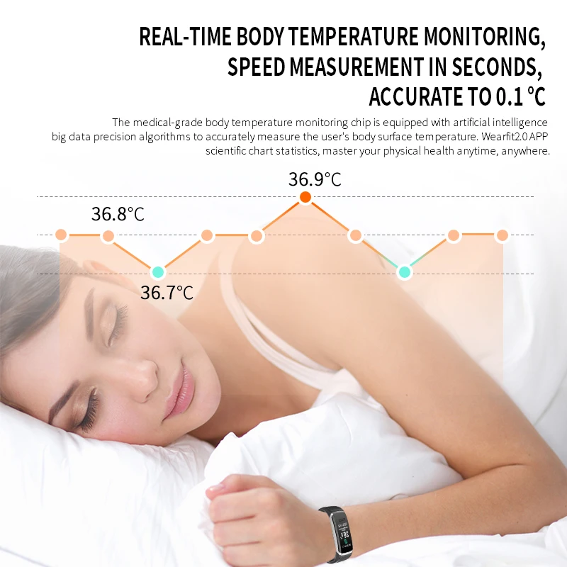 Wearpai Pametno Gledati T6 Telesne Temperature Fitnes Watch Srčnega utripa Klic Opomnik Smartwatch Dropshipping Podporo 4