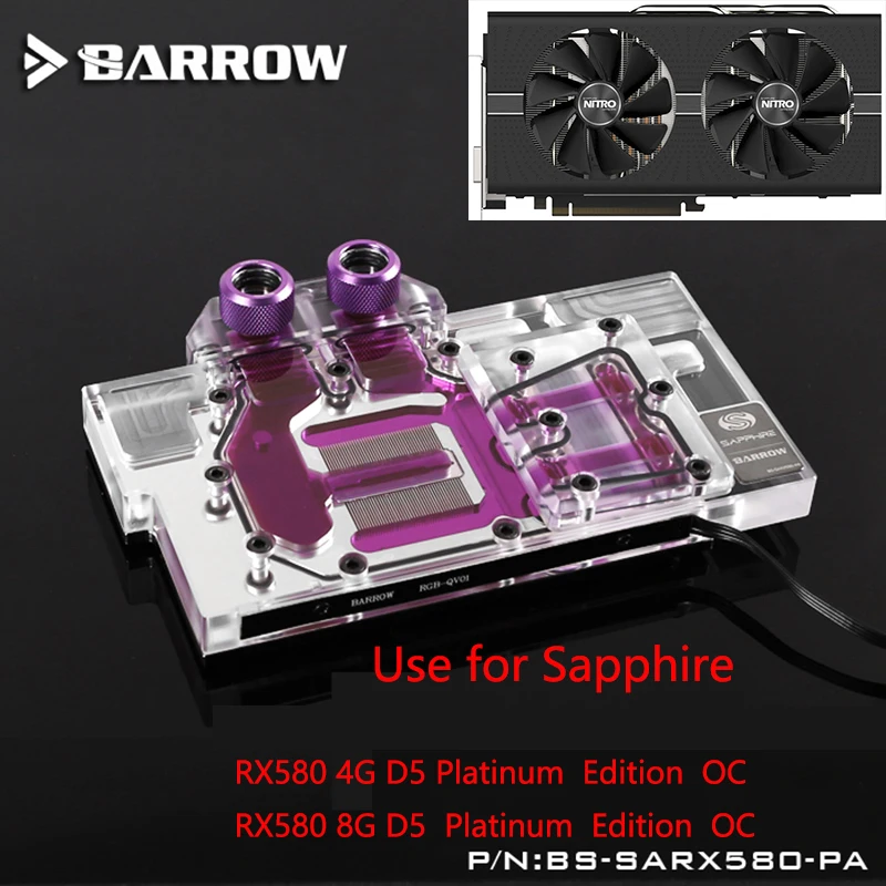 BARROW, Polno Kritje Grafično Kartico Blokira uporabo za Safir Impulz RX580 8GD5 (11265-05-20G) GPU Radiator Blok Baker RGB 1