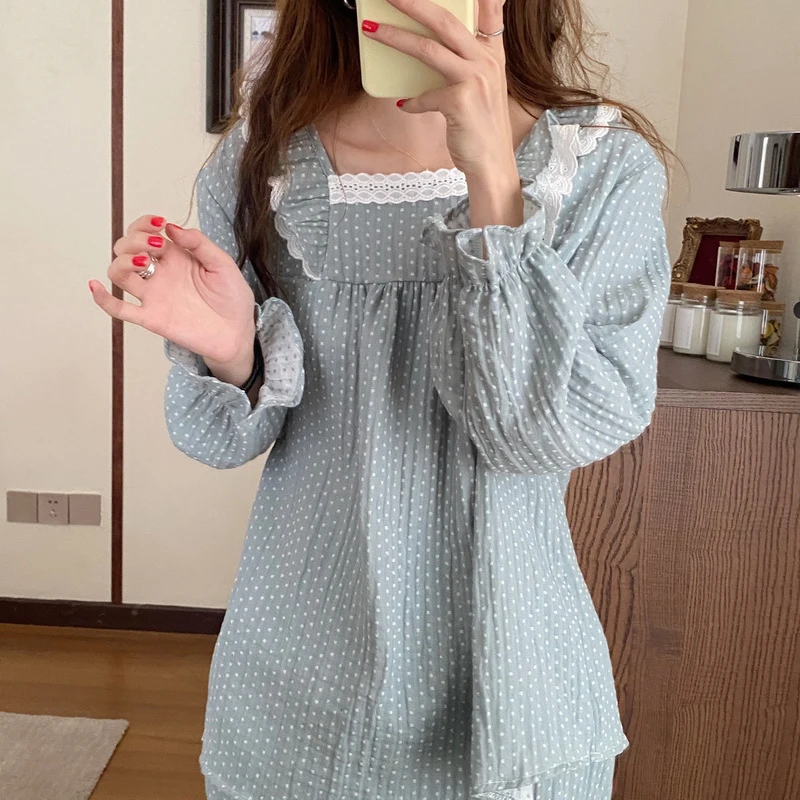 Tujec Kitty Korejski More Mehko, Sladko Tiskanje Dveh Kosov Domov Nositi 2020 Jeseni Mehko Elegantna Moda Za Ženske Pižame Določa 0