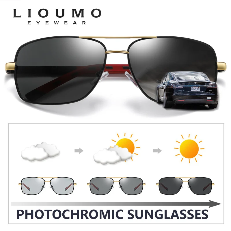 LIOUMO Design Kvadratnih sončna Očala Za Moške Polarizirana Photochromic Vožnje Očala Ženske Kameleon Leče UV400 lentes de sol hombre 4