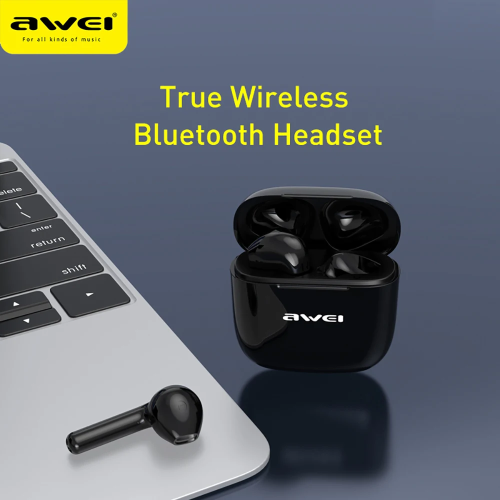 Awei Bluetooth 5.0 Slušalke Hi-fi Zvok TWS Slušalke Touch Kontrole 600mAh Polnjenje Primeru Brezžični Čepkov T26 4