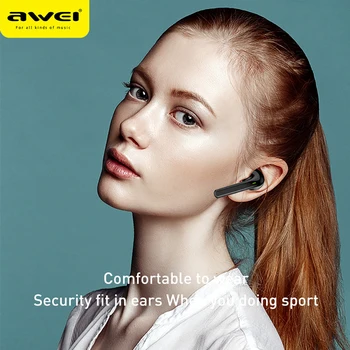 Awei Bluetooth 5.0 Slušalke Hi-fi Zvok TWS Slušalke Touch Kontrole 600mAh Polnjenje Primeru Brezžični Čepkov T26 3