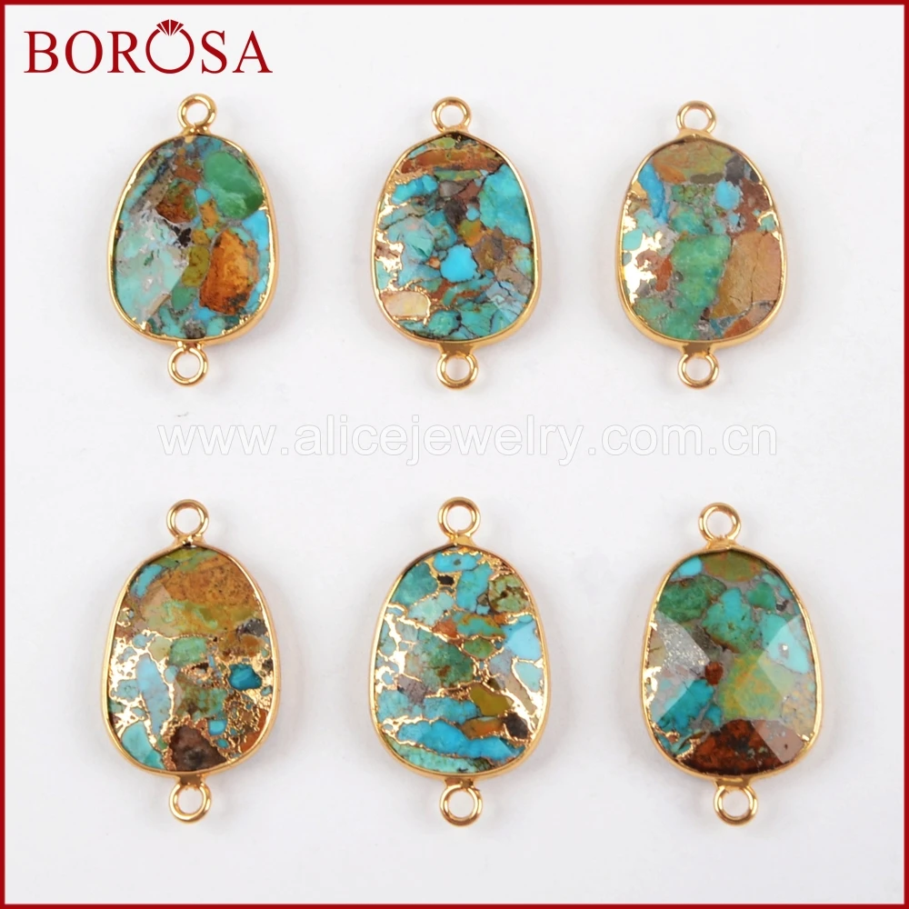 BOROSA 5/10PCS Zlato Barvo Freeform Baker Naravne Turquoises Priključek Baker Naravne Modri Kamen Priključki za Zapestnice G1481 0