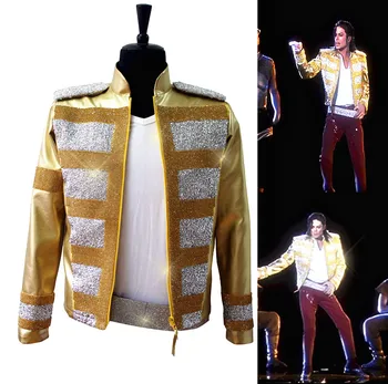 Redki MJ Michael Jackson Šokirana Nov Modni 3D Holografski Suženj, Da Je Ritem v ŽIVO Billboard Music Awards Kristalno Zlati Jakna 2315