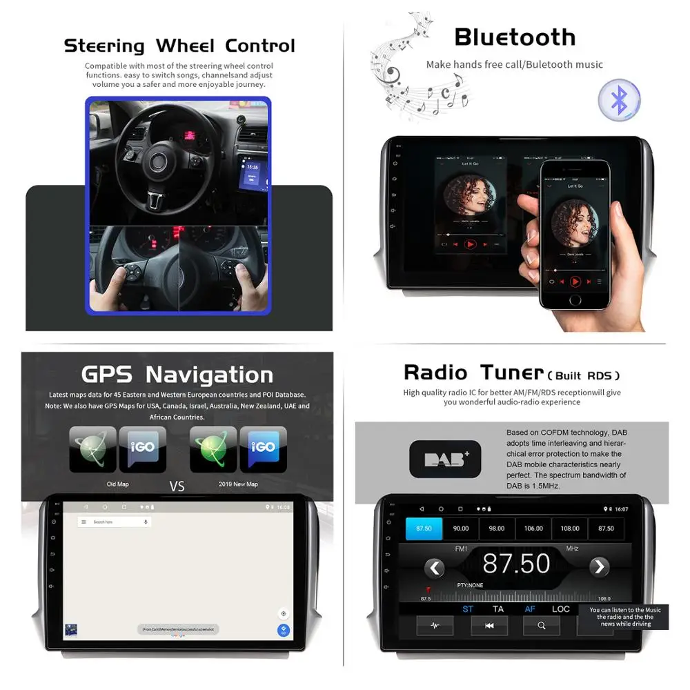 AOTSR Android 10.0 16GB Avto Multimedijski Predvajalnik Za Peugeot 2008 208 2011-2019 1 din Stereo radio, GPS Tracker vodja enote Stereo 2