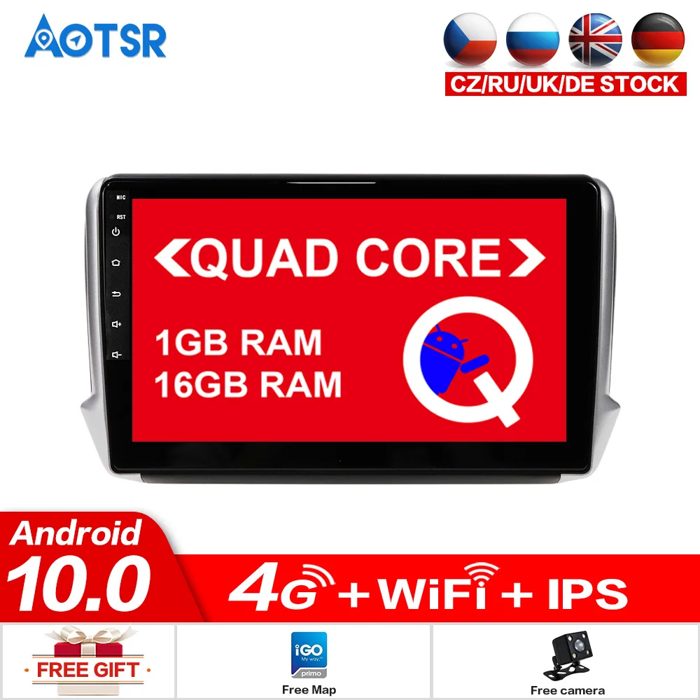 AOTSR Android 10.0 16GB Avto Multimedijski Predvajalnik Za Peugeot 2008 208 2011-2019 1 din Stereo radio, GPS Tracker vodja enote Stereo 3