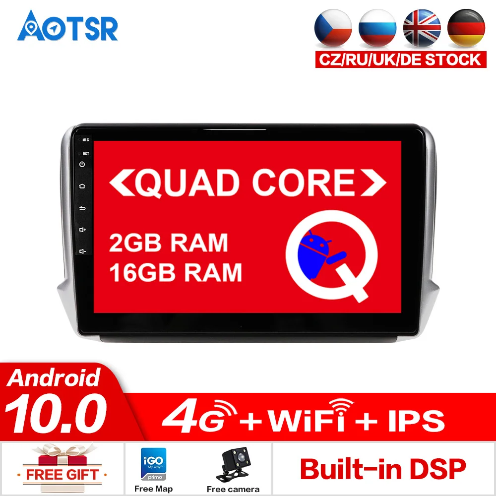 AOTSR Android 10.0 16GB Avto Multimedijski Predvajalnik Za Peugeot 2008 208 2011-2019 1 din Stereo radio, GPS Tracker vodja enote Stereo 4
