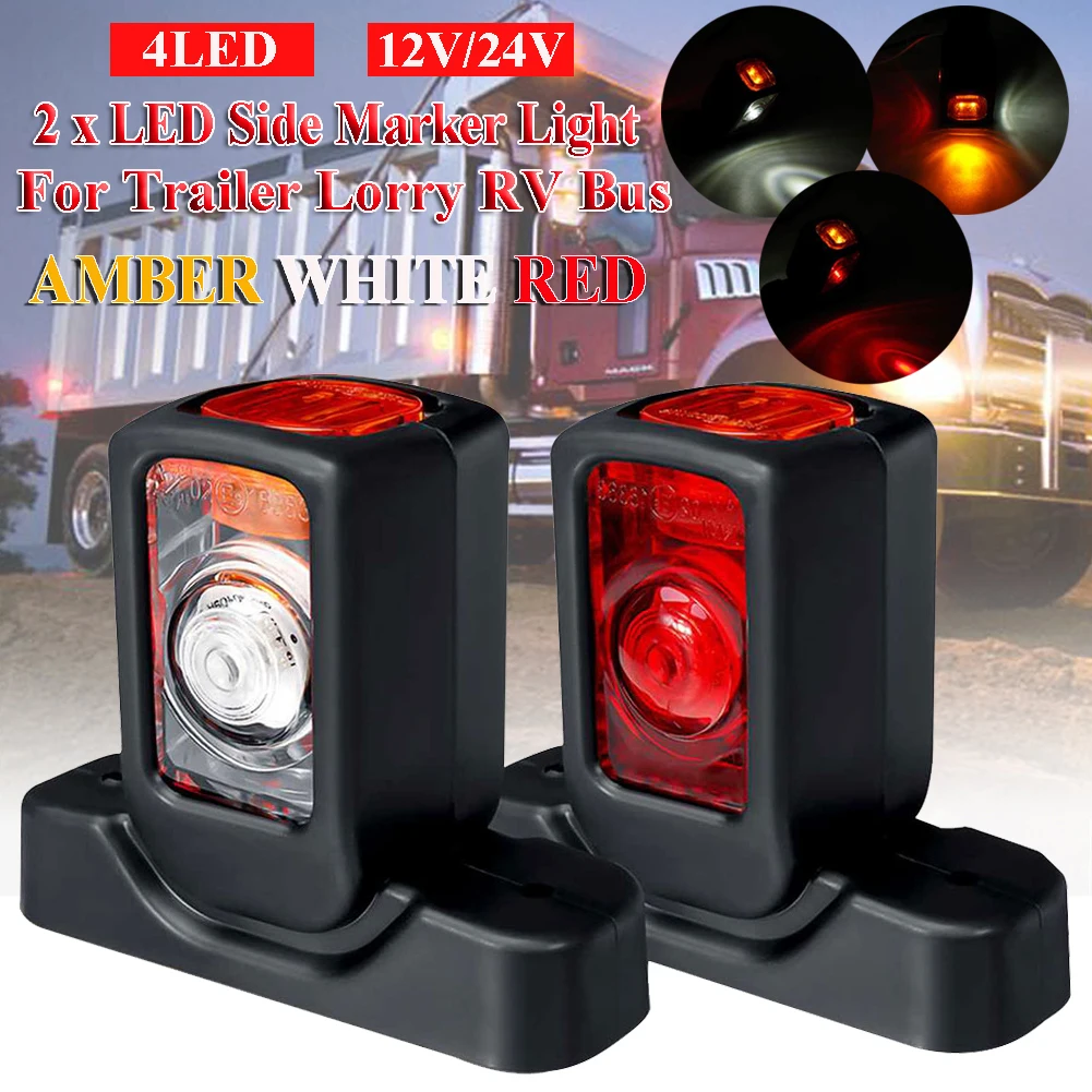 2pcs 12/24V Tovornjak LED Strani Marker Svetlobe Trojno Oranžna Bela Rdeča indikacijske lučke Za Tovornjak Priklopnika, RV Avtobus 3