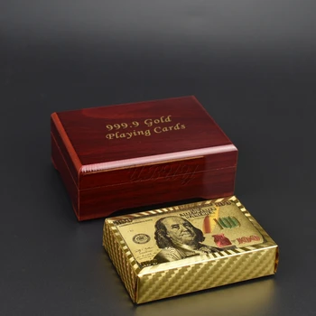 UB 100 Dolarjev Design igralnih kart Z Leseno Škatlo Zlato In Srebro igralnih kart 3