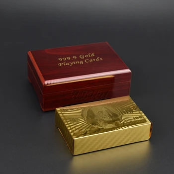 UB 100 Dolarjev Design igralnih kart Z Leseno Škatlo Zlato In Srebro igralnih kart 5