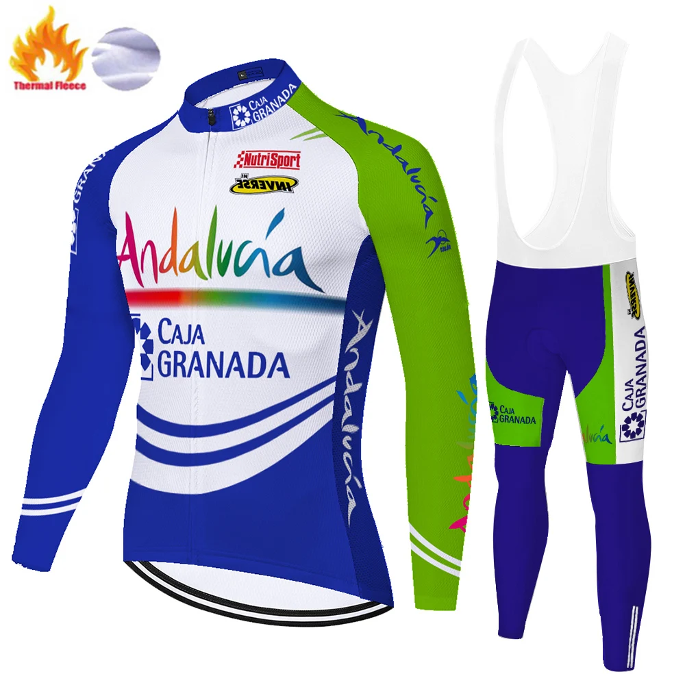 2021 Modra andalucia team kolesarski dres Zimsko Termalno Runo fietskleding heren 20 D gel ropa de ciclismo par hombre 4