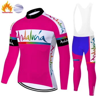 2021 Modra andalucia team kolesarski dres Zimsko Termalno Runo fietskleding heren 20 D gel ropa de ciclismo par hombre 3