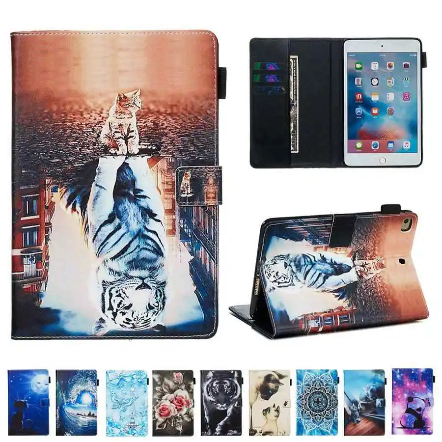 Nova Mačka Natisnjeni PU Usnjena torbica Za Novi iPad mini 5 2019 za 7,9 palčni Smart Cover Za iPad Mini 1 2 3 4 5 Funda tablični primeru+Film+Pen 2
