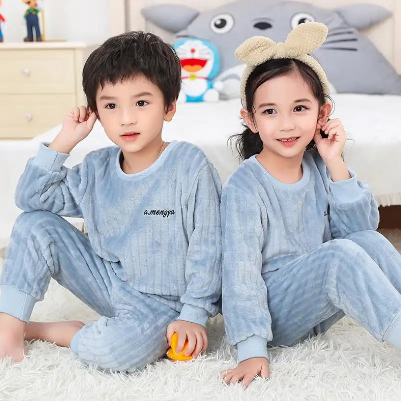 2020 Nove Zimske Otroci Pižame Določa Tople Pižame Za Fante Zgostitev Dekleta Sleepwear Flanela Runo Baby Toplotne Homewear Set 3-10Y 4