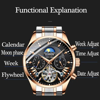 GUANQIN 2019 ura moški/moški ure top blagovne znamke luksuzni samodejno/mehanično/razkošje watch moških zlato tourbillon mens reloj hombre 2
