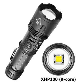 XHP100 Visoke Kakovosti 9-core Led Svetilka Zoomable Baklo Usb Polnilne 18650, ali 26650 Baterije Banka Funkcija Luč 2