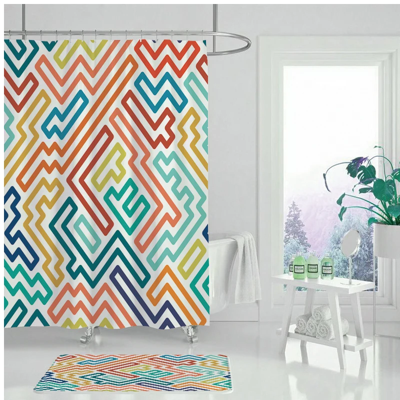 Tuš zavesa Nepremočljiva tuš zavesa Color line labirint geometrijske tuš zavesa Kopalnica tiskanje zavese 0