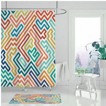 Tuš zavesa Nepremočljiva tuš zavesa Color line labirint geometrijske tuš zavesa Kopalnica tiskanje zavese 24885