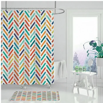 Tuš zavesa Nepremočljiva tuš zavesa Color line labirint geometrijske tuš zavesa Kopalnica tiskanje zavese 1