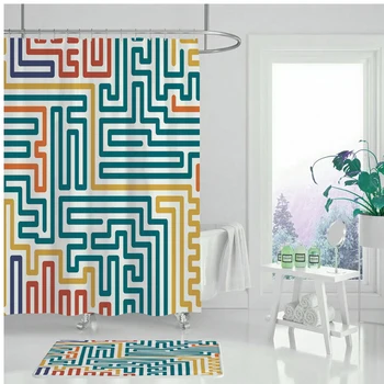Tuš zavesa Nepremočljiva tuš zavesa Color line labirint geometrijske tuš zavesa Kopalnica tiskanje zavese 2