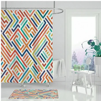 Tuš zavesa Nepremočljiva tuš zavesa Color line labirint geometrijske tuš zavesa Kopalnica tiskanje zavese 3