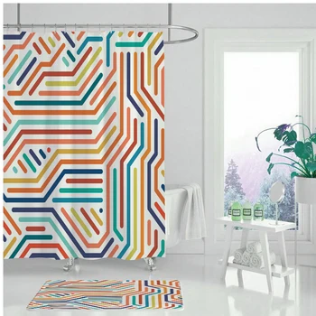 Tuš zavesa Nepremočljiva tuš zavesa Color line labirint geometrijske tuš zavesa Kopalnica tiskanje zavese 4
