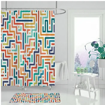 Tuš zavesa Nepremočljiva tuš zavesa Color line labirint geometrijske tuš zavesa Kopalnica tiskanje zavese 5
