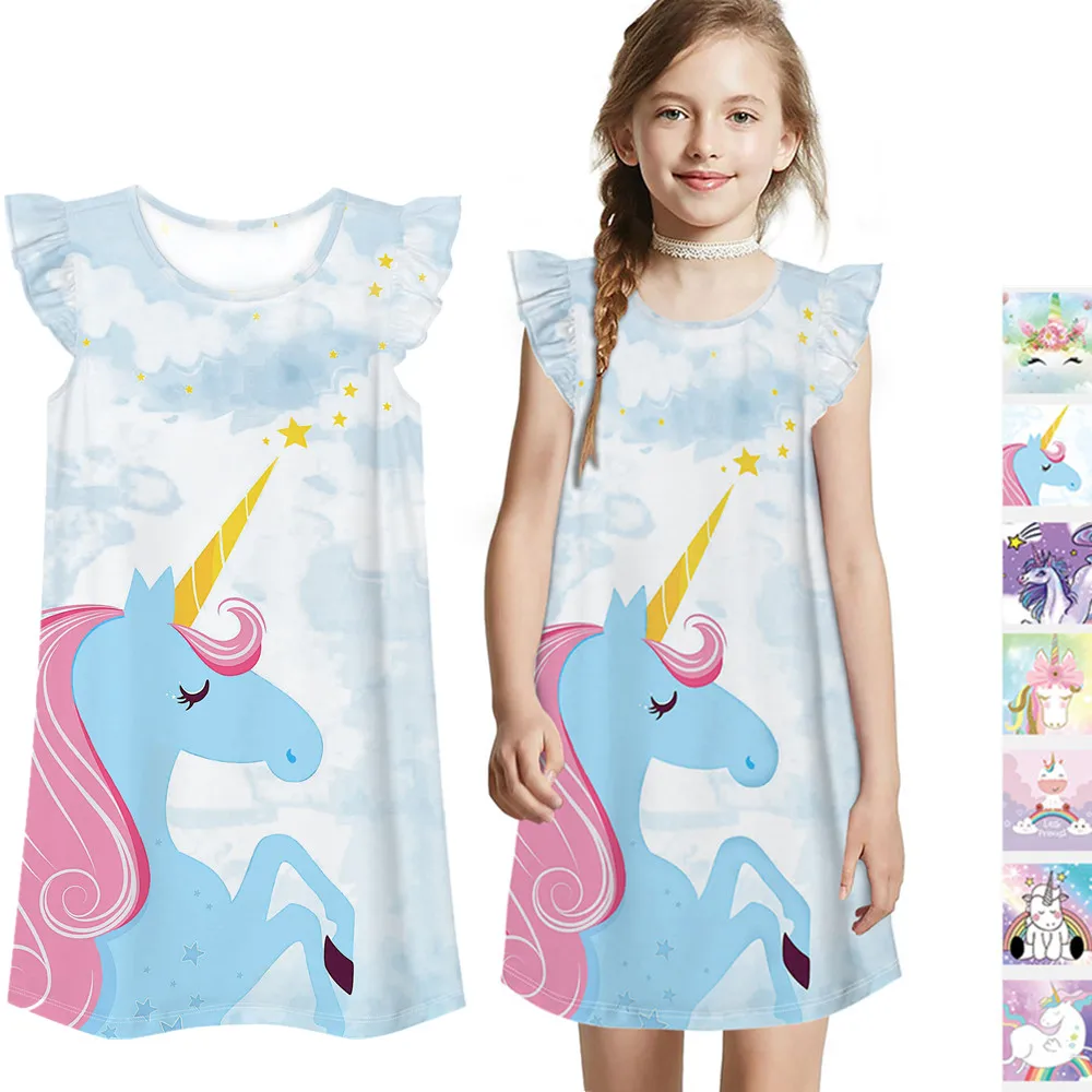 Dekleta Obleke Najstniških Unicorn Princess Oblačenja Za Dekleta 2021 Poletje Risanka Otroci Obleko Za Deklice 6 8 10 12 Let 3