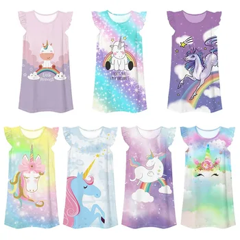Dekleta Obleke Najstniških Unicorn Princess Oblačenja Za Dekleta 2021 Poletje Risanka Otroci Obleko Za Deklice 6 8 10 12 Let 5
