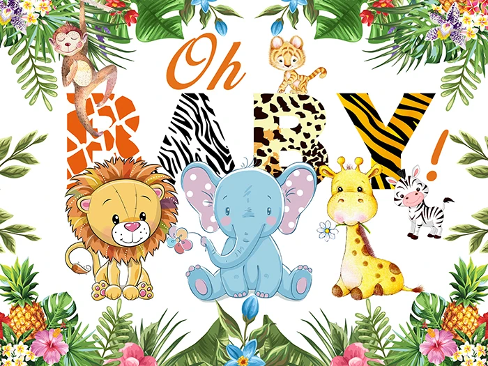 Baby Tuš Jungle Živali, Safari, Foto Ozadje Happy Birthday Party Otroci Divji Fotografija Ozadje Stojnici Prop Banner 4